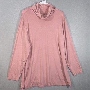 Catherines Tunic Womens 1X Pink Turtle Neck Solid Pullover Long Sleeve Casual